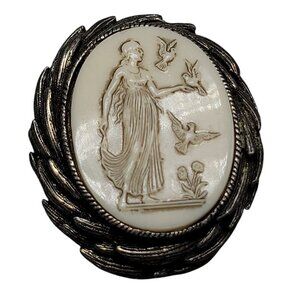 Hattie Carnegie Helen of Troy Brooch Silver Tone Setting Vintage Unmarked